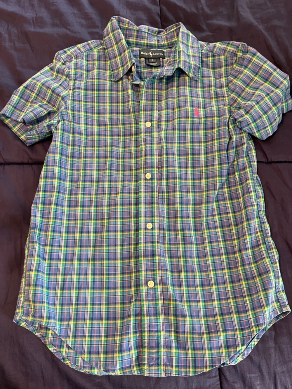 Boys Ralph Lauren Green, Blue & Yellow Plaid Short-Sleeve Button-Down